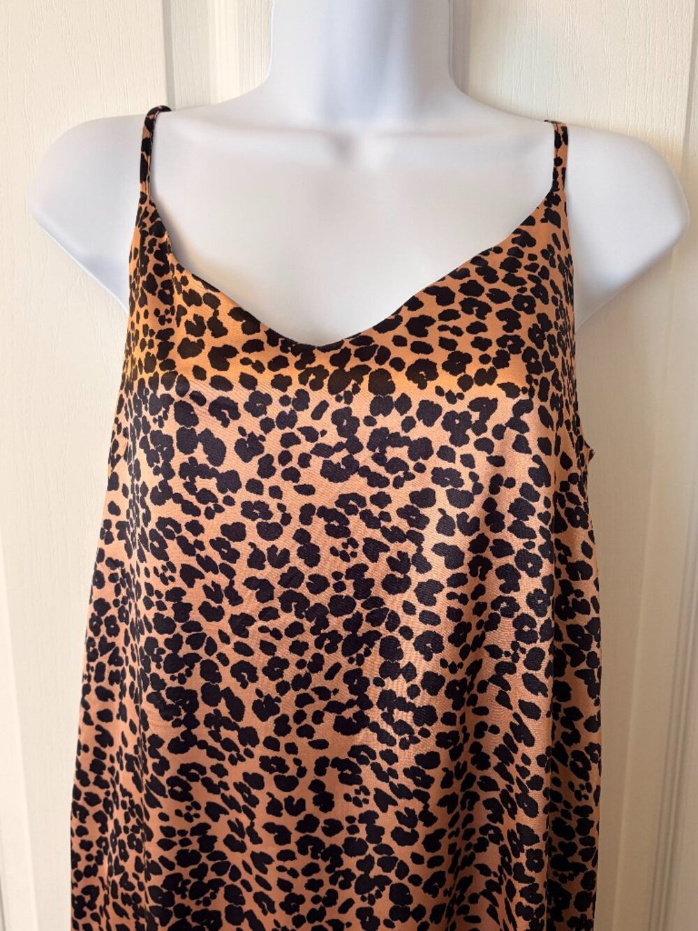 C'est Moi -Satin Leopard Print Midi Slip Dress